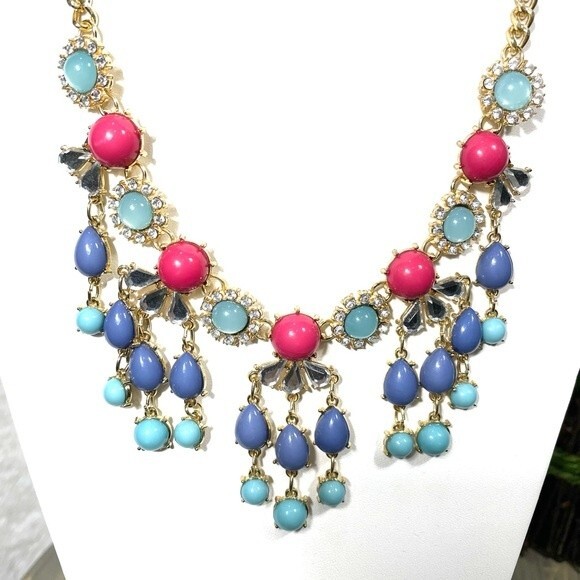 Multi Color Rhinestones Crystals Fan Cluster Statement Babble Necklace - Picture 4 of 7
